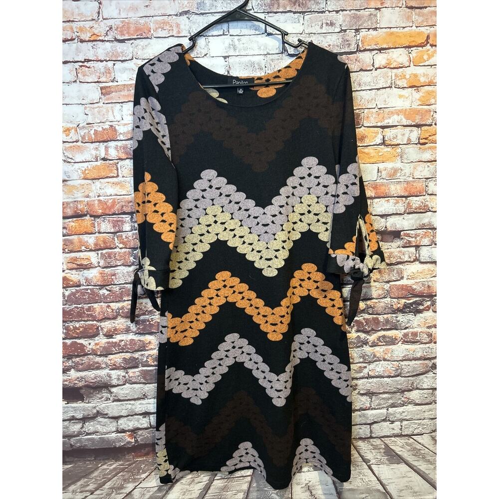 Papillon blanc black zig zag sweater dress 3/4 sleeve soft women's size medium